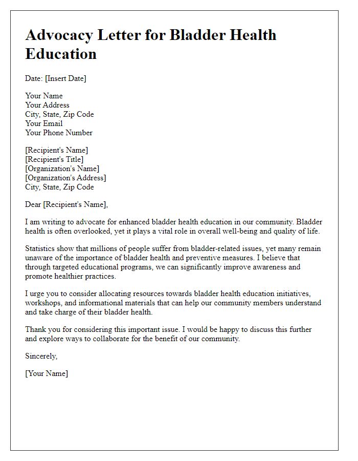 Letter template of advocacy for bladder health education