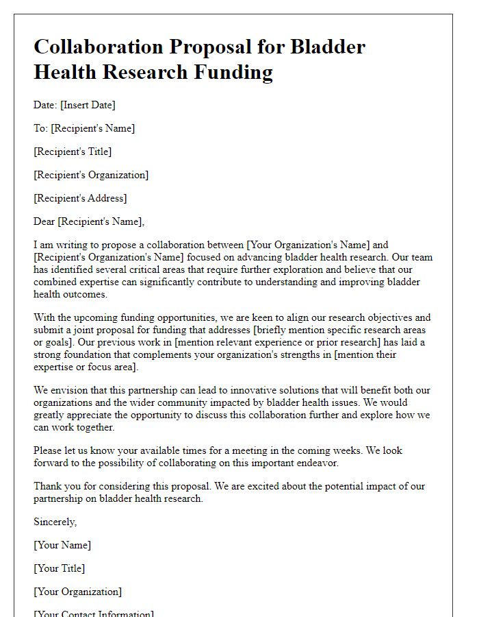 Letter template of collaboration for bladder health research funding