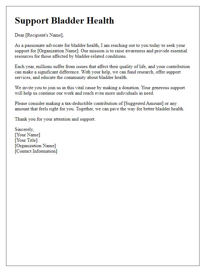 Letter template of fundraising for bladder health organizations