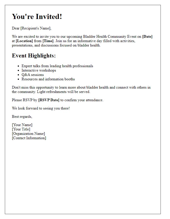 Letter template of invitation to bladder health community events