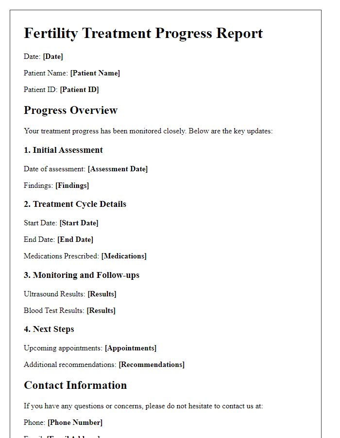 Letter template of fertility treatment progress report.