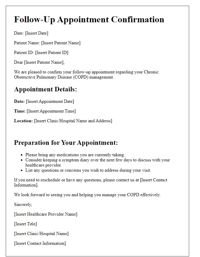 Letter template of COPD management consultation for follow-up appointments