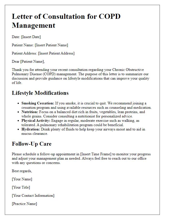 Letter template of COPD management consultation for lifestyle modification guidance