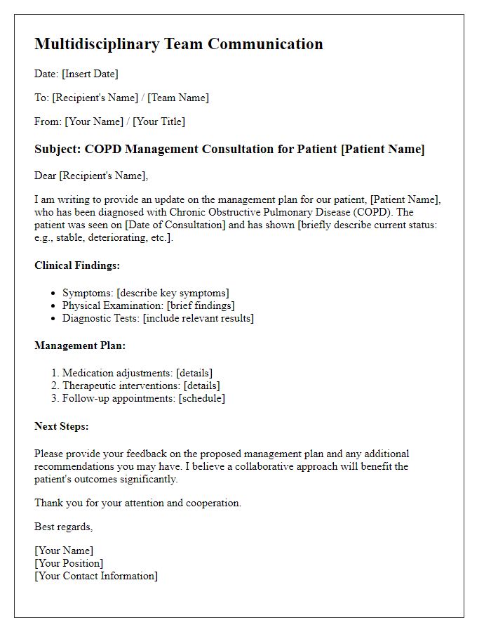 Letter template of COPD management consultation for multidisciplinary team communication