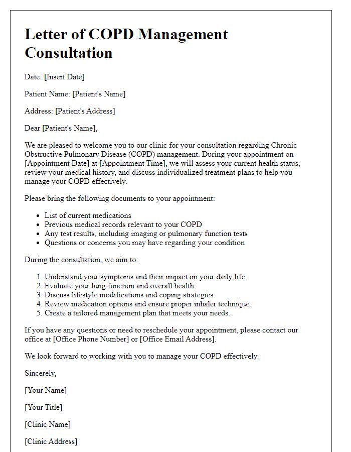 Letter template of COPD management consultation for new patients