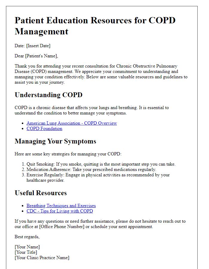 Letter template of COPD management consultation for patient education resources