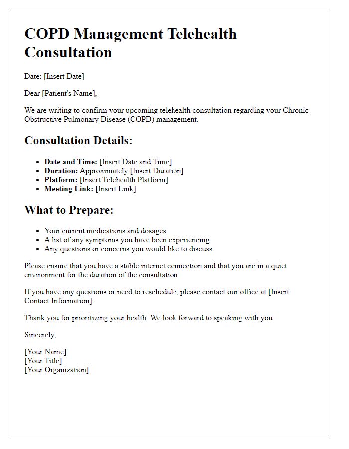 Letter template of COPD management consultation for telehealth sessions