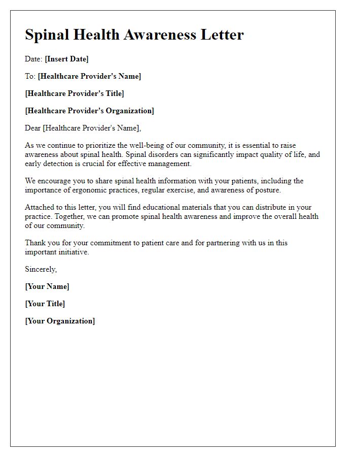 Letter template of spinal health awareness for healthcare providers