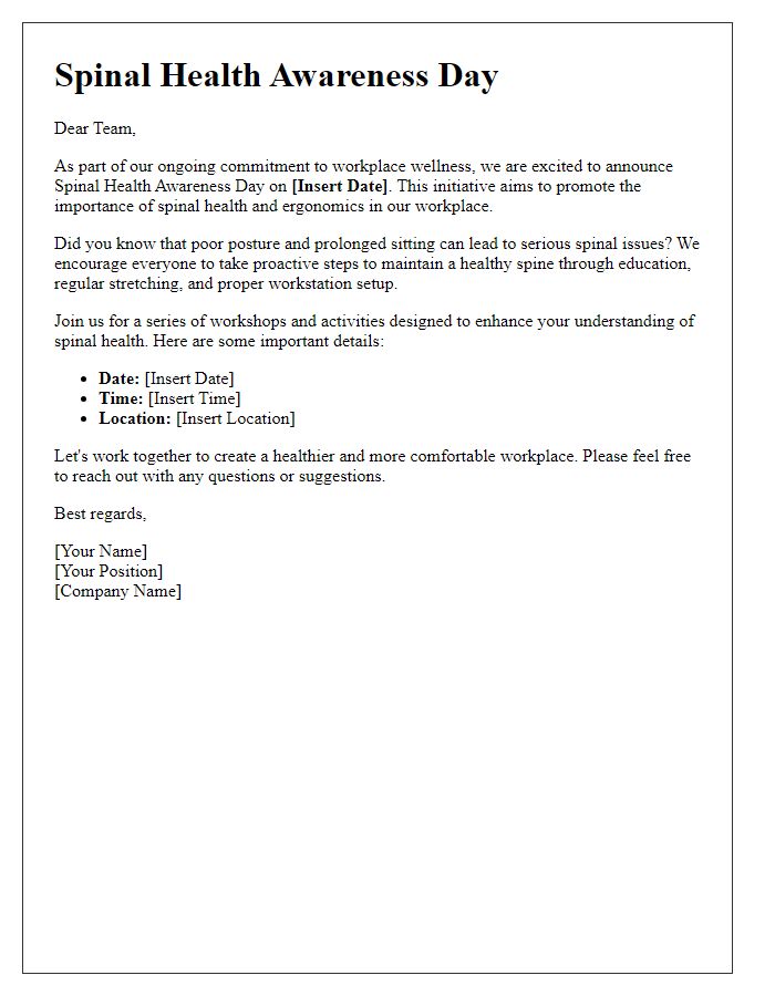 Letter template of spinal health awareness for workplace wellness