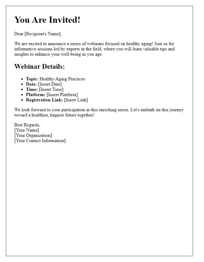 Letter template of invitation for a healthy aging webinar series.