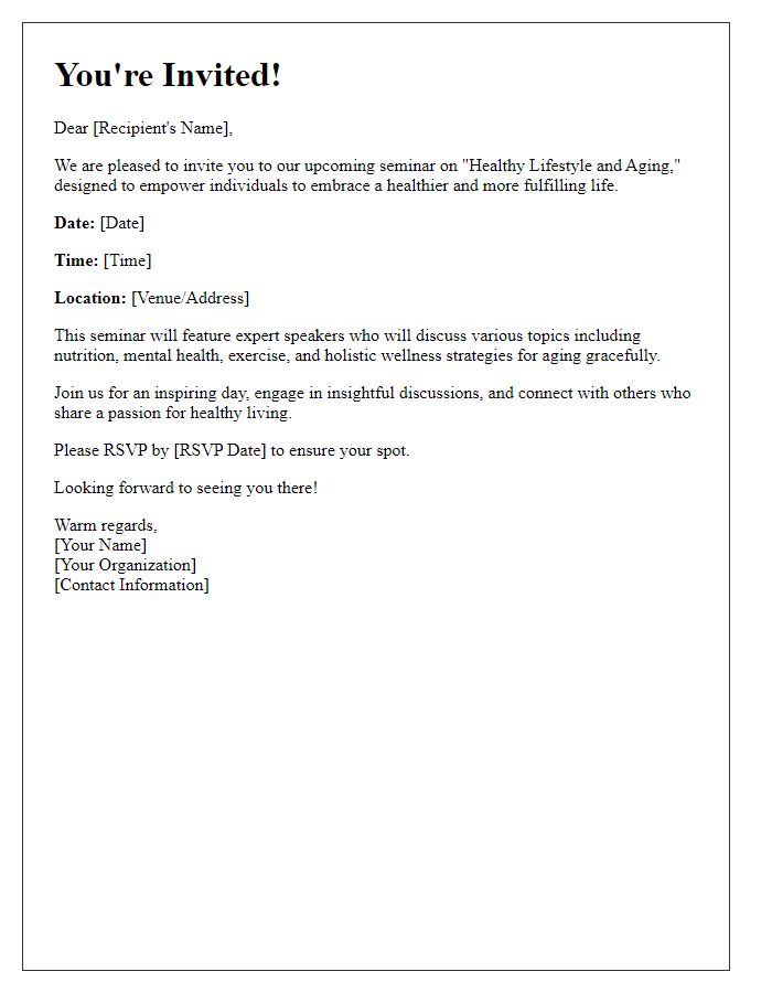 Letter template of invitation to a healthy lifestyle and aging seminar.