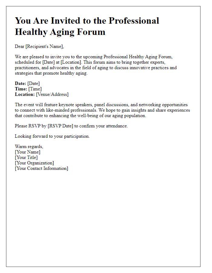 Letter template of invitation for a professional healthy aging forum.