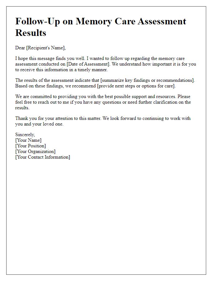 Letter template of follow-up on memory care assessment results