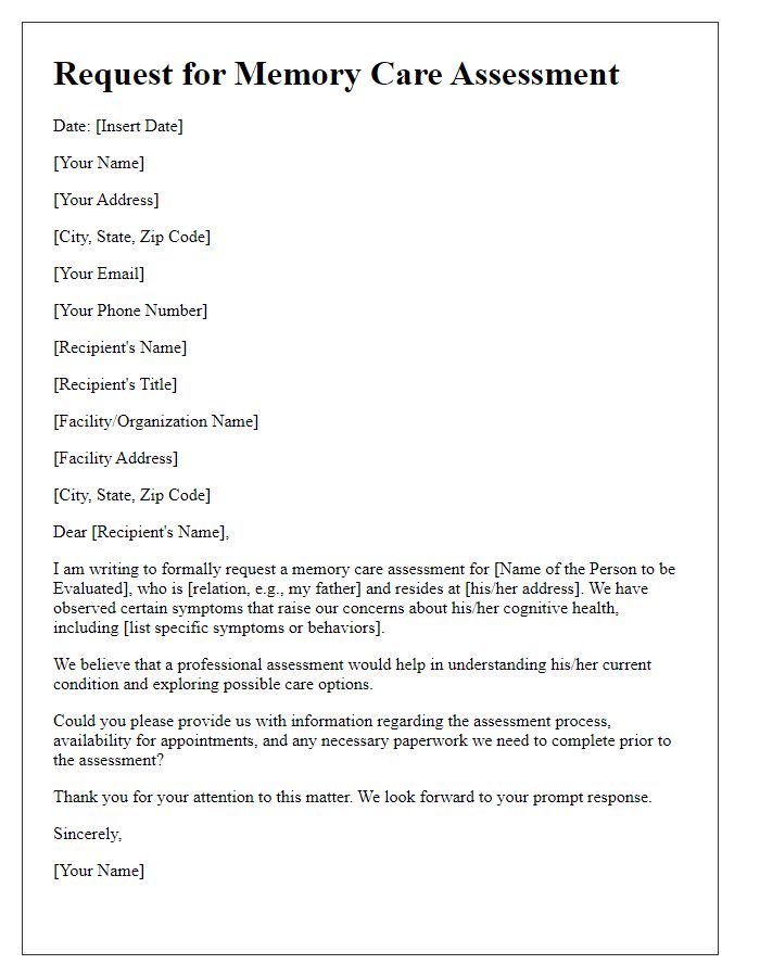 Letter template of request for memory care assessment