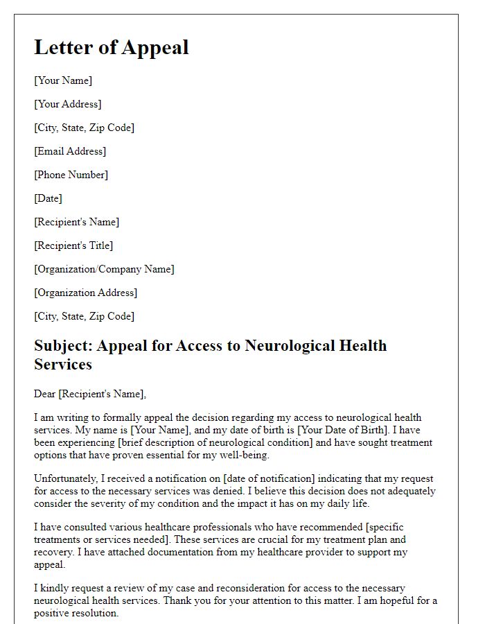 Letter template of appeal for neurological health service access