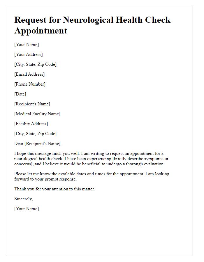 Letter template of request for neurological health check appointment