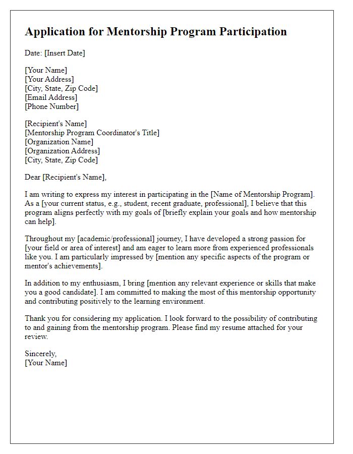 Letter template of application for mentorship program participation