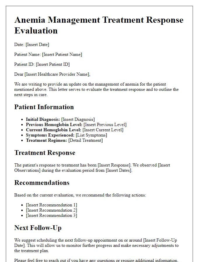 Letter template of Anemia Management for Treatment Response Evaluation