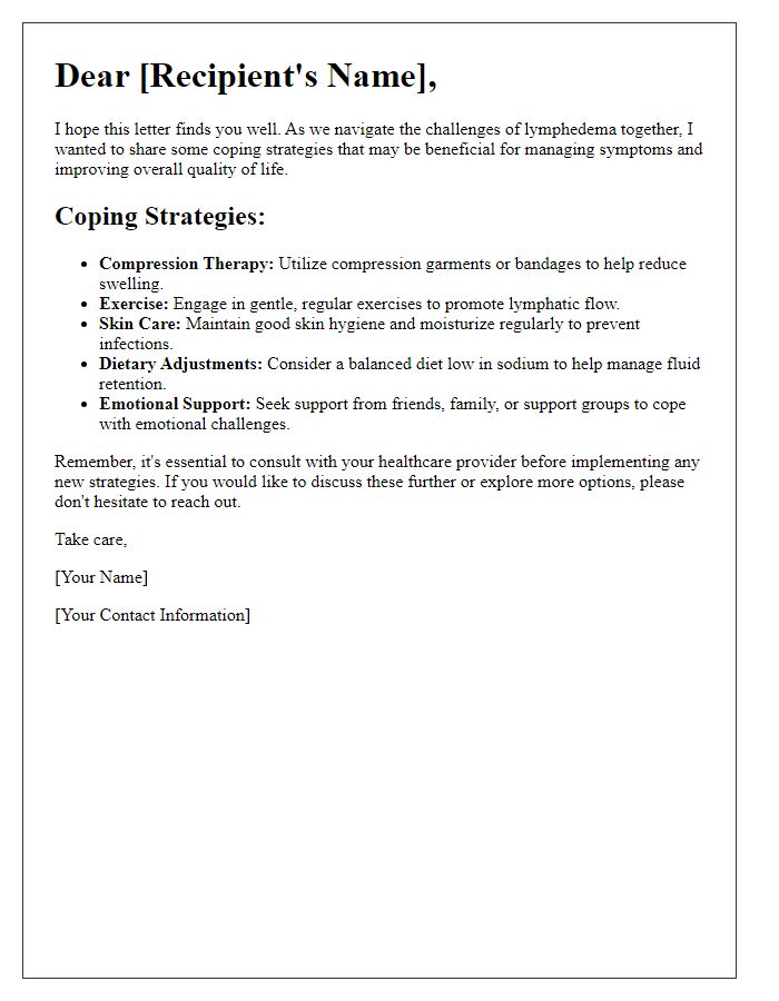 Letter template of lymphedema coping strategies