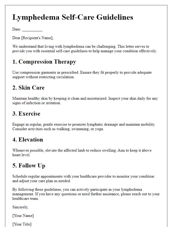 Letter template of lymphedema self-care guidelines