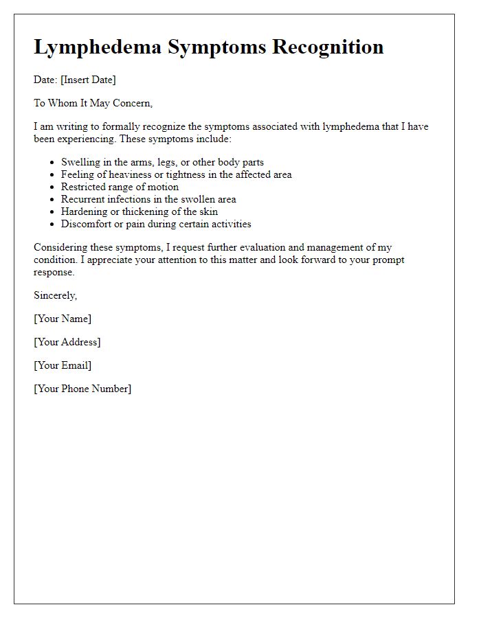 Letter template of lymphedema symptoms recognition