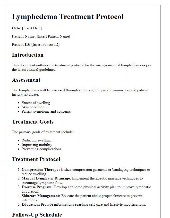 Letter template of lymphedema treatment protocol