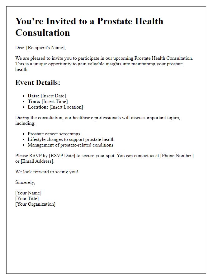 Letter template of prostate health consultation invitation brochure