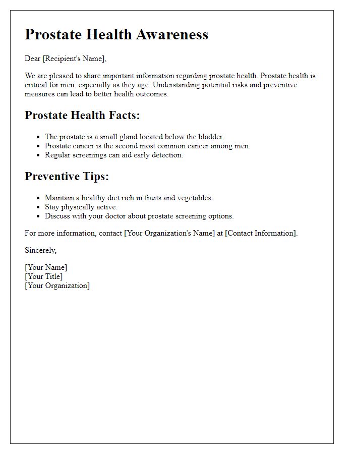 Letter template of prostate health fact sheet brochure