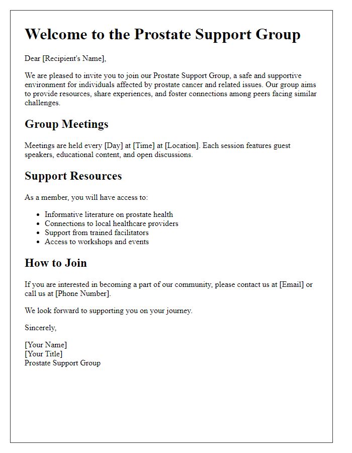 Letter template of prostate support group information brochure