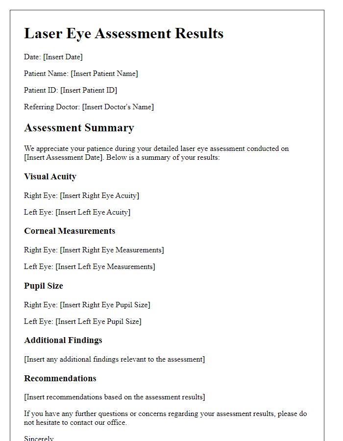 Letter template of detailed laser eye assessment results