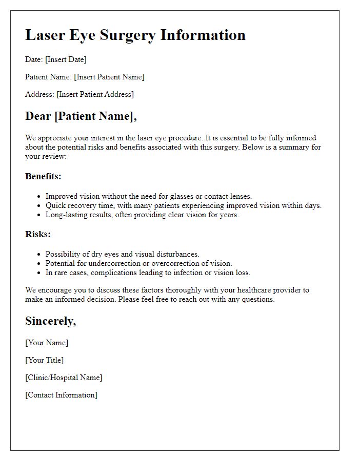 Letter template of laser eye procedure risks and benefits