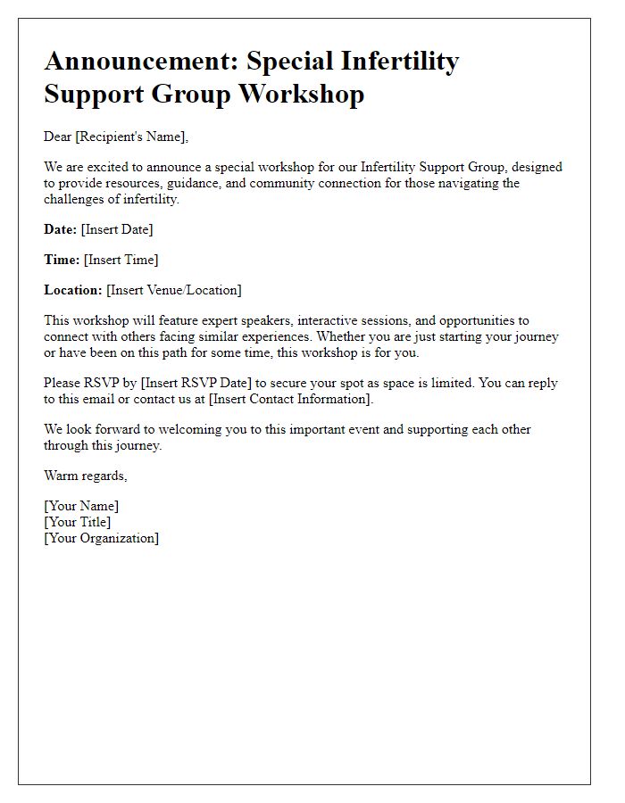 Letter template of Announcement for Special Infertility Support Group Workshop