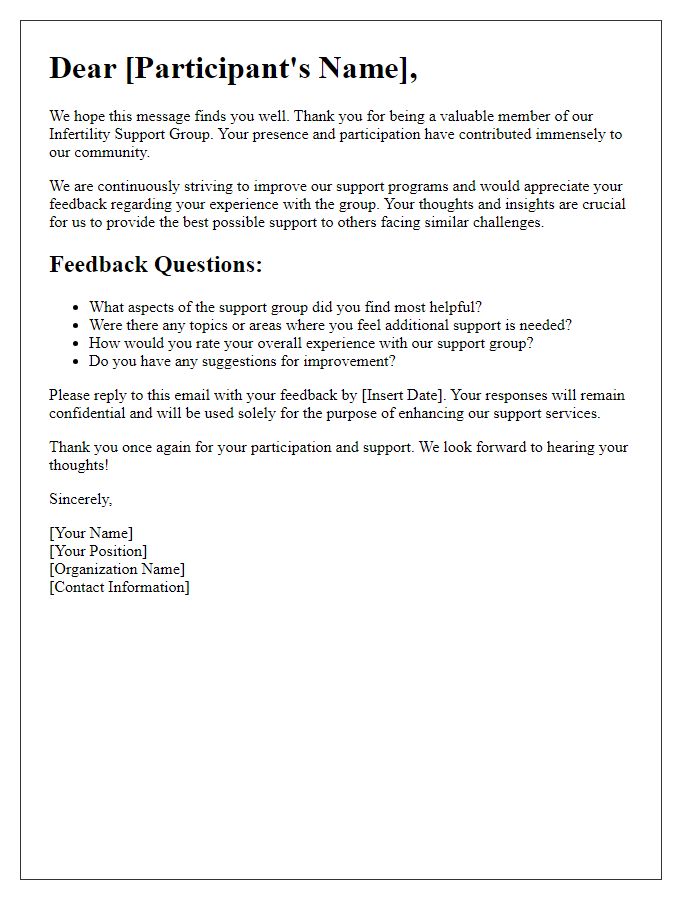 Letter template of Feedback Request for Infertility Support Group Experience