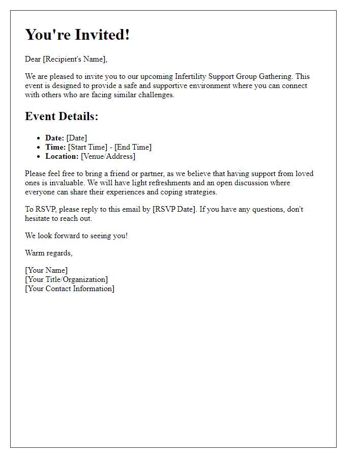 Letter template of Invitation to Infertility Support Group Gathering