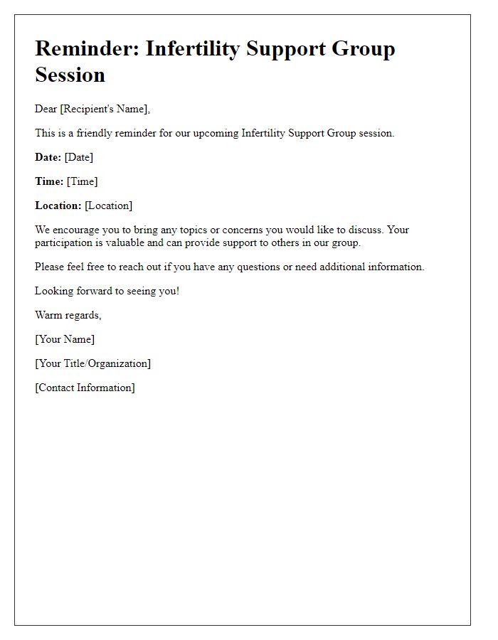 Letter template of Reminder for Infertility Support Group Session