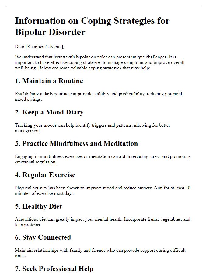 Letter template of information for bipolar disorder coping strategies