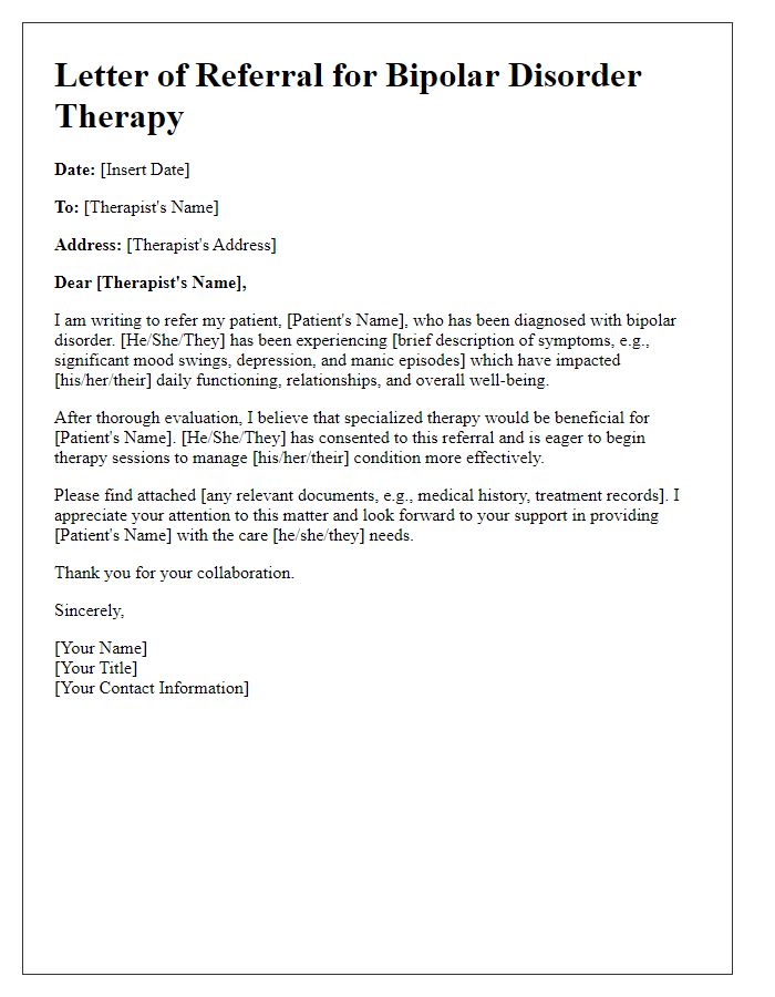 Letter template of referral for bipolar disorder therapy