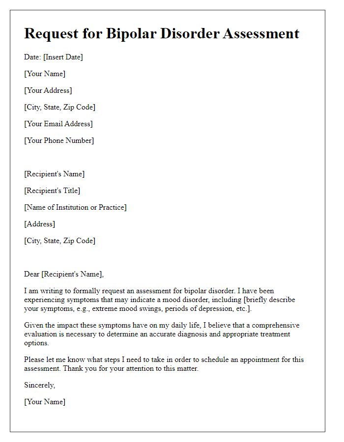 Letter template of request for bipolar disorder assessment