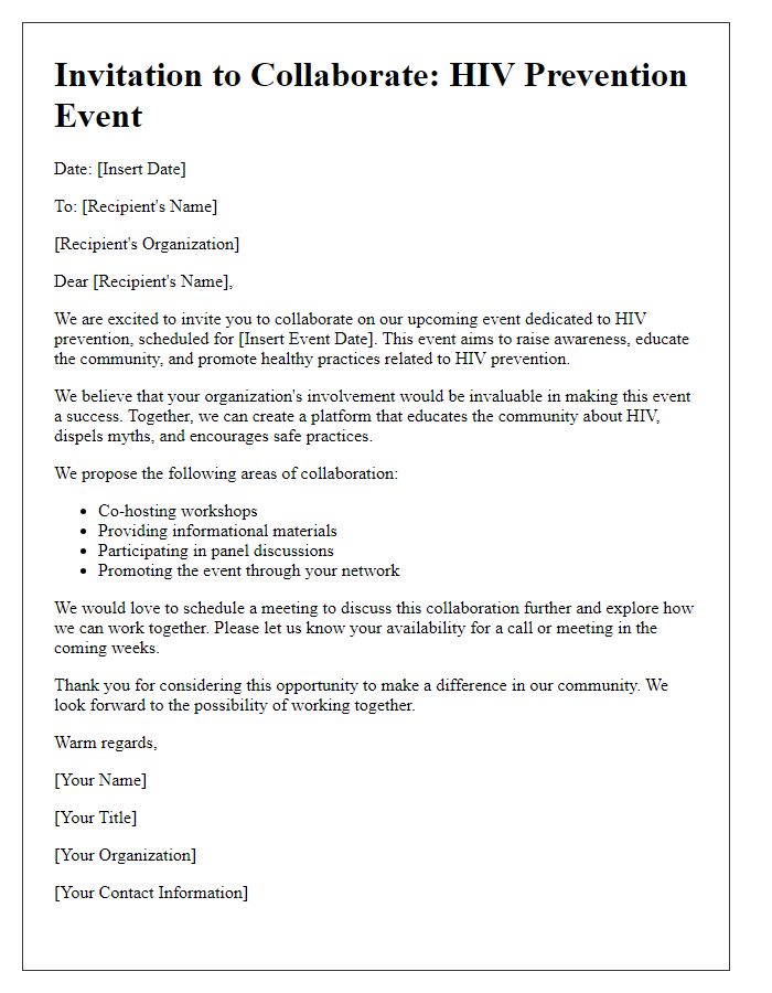 Letter template of collaborative event for HIV prevention