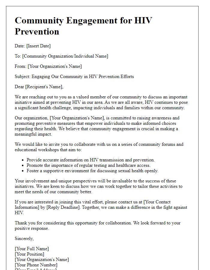 Letter template of community engagement for HIV prevention