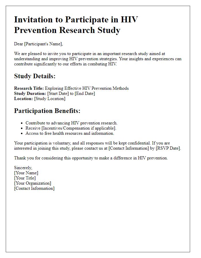 Letter template of HIV prevention research study invitation