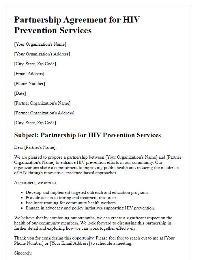 Letter template of partnership for HIV prevention services