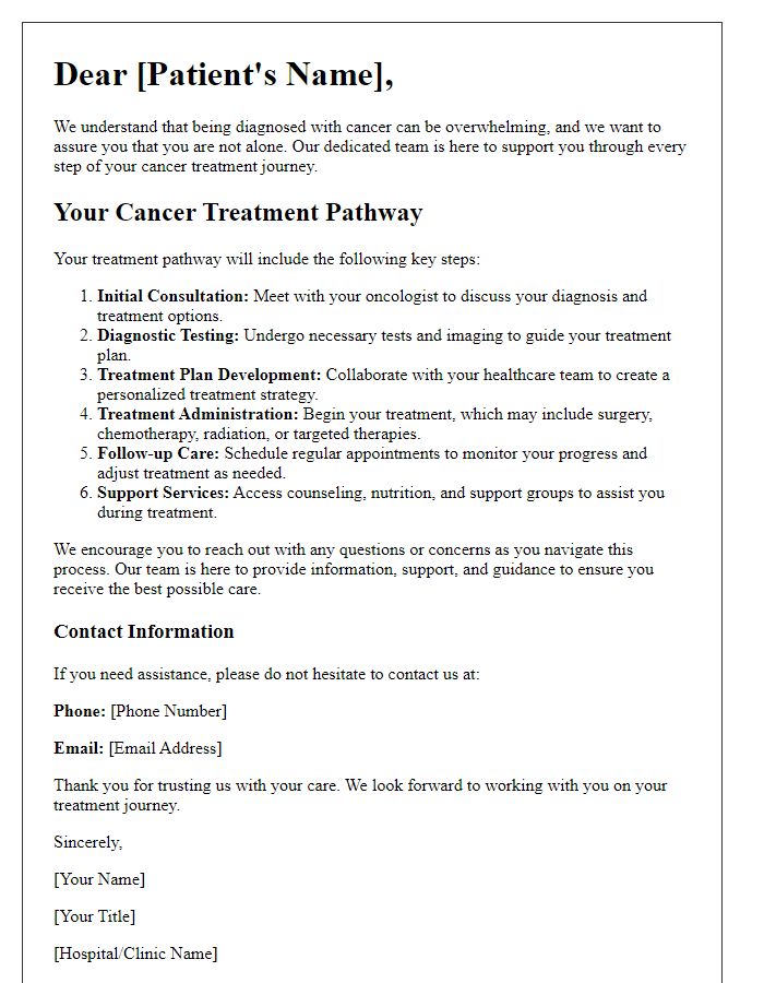 Letter template of cancer treatment pathway for newly diagnosed patients.