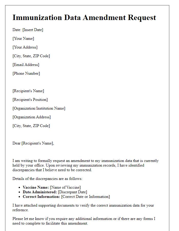 Letter template of immunization data amendment