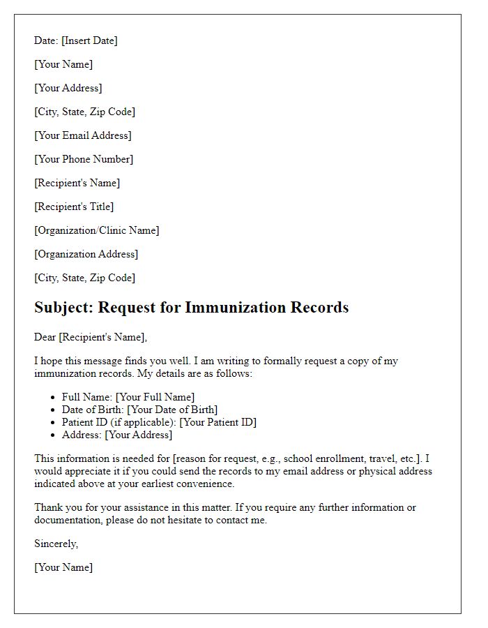 Letter template of immunization record request