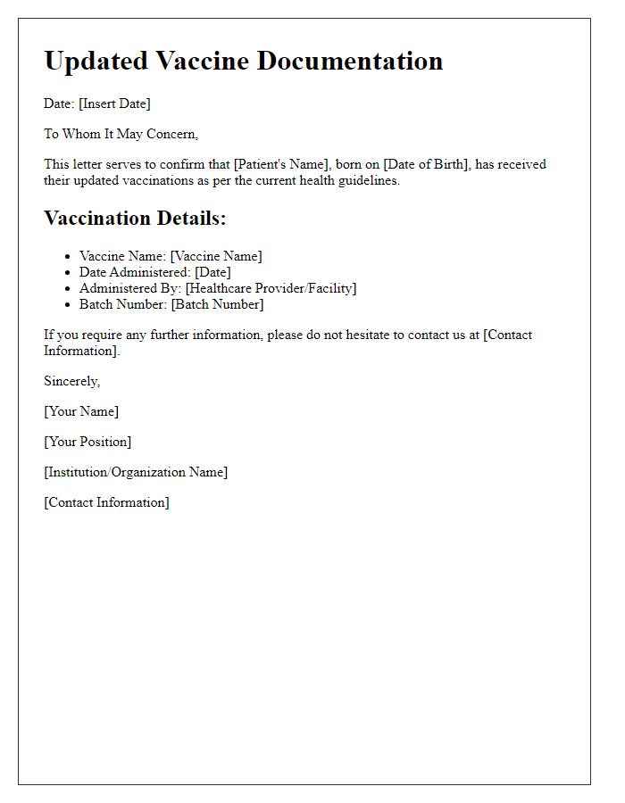 Letter template of updated vaccine documentation