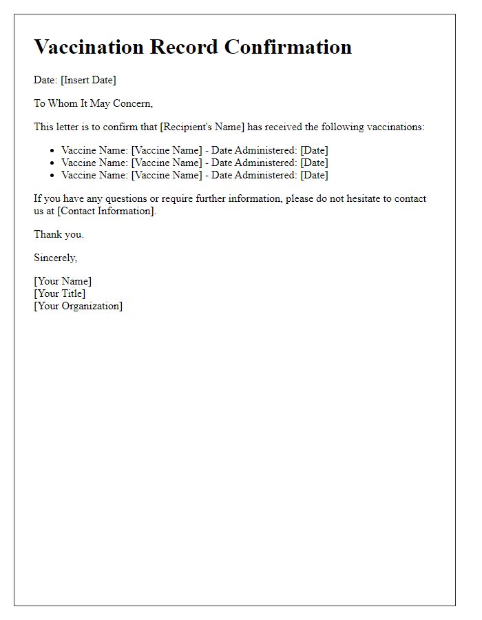 Letter template of vaccine record confirmation