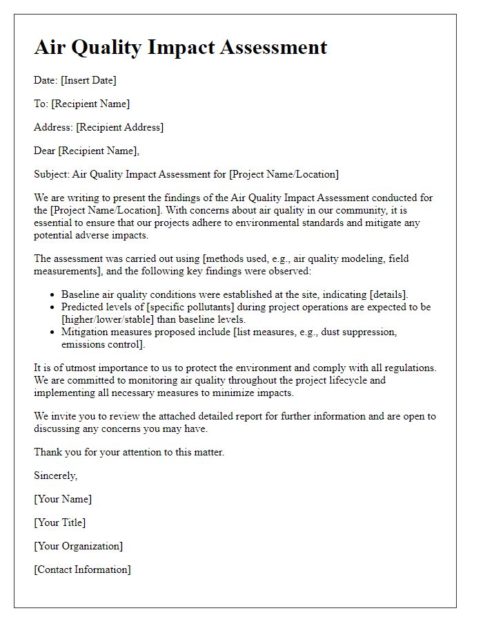 Letter template of air quality impact assessment