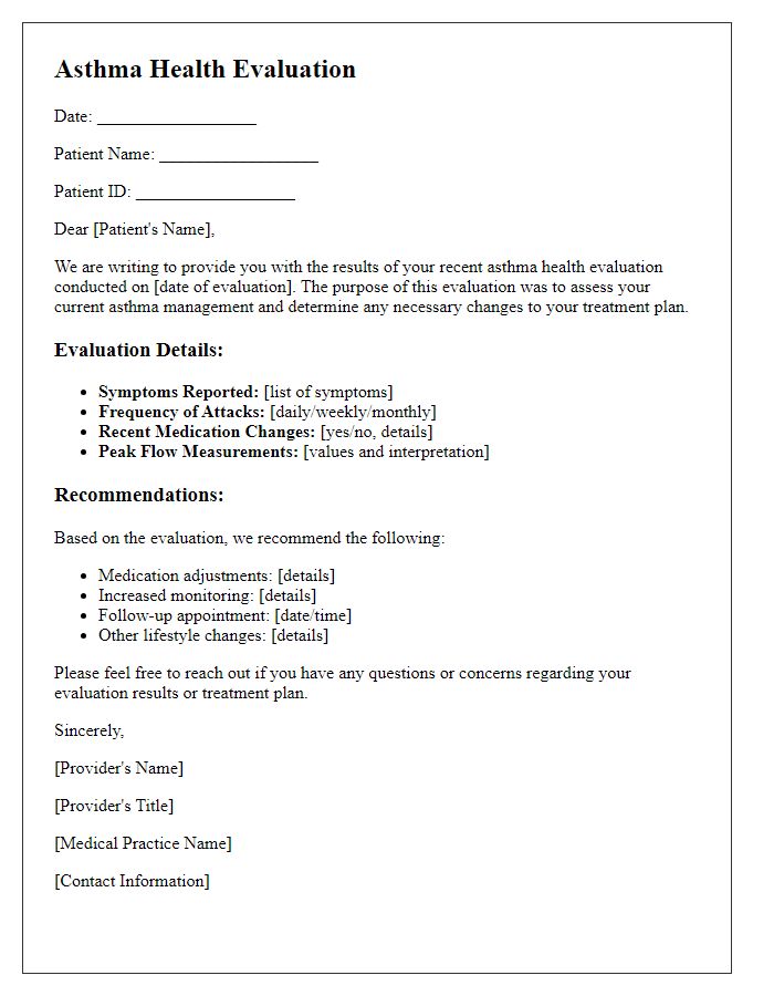 Letter template of asthma health evaluation