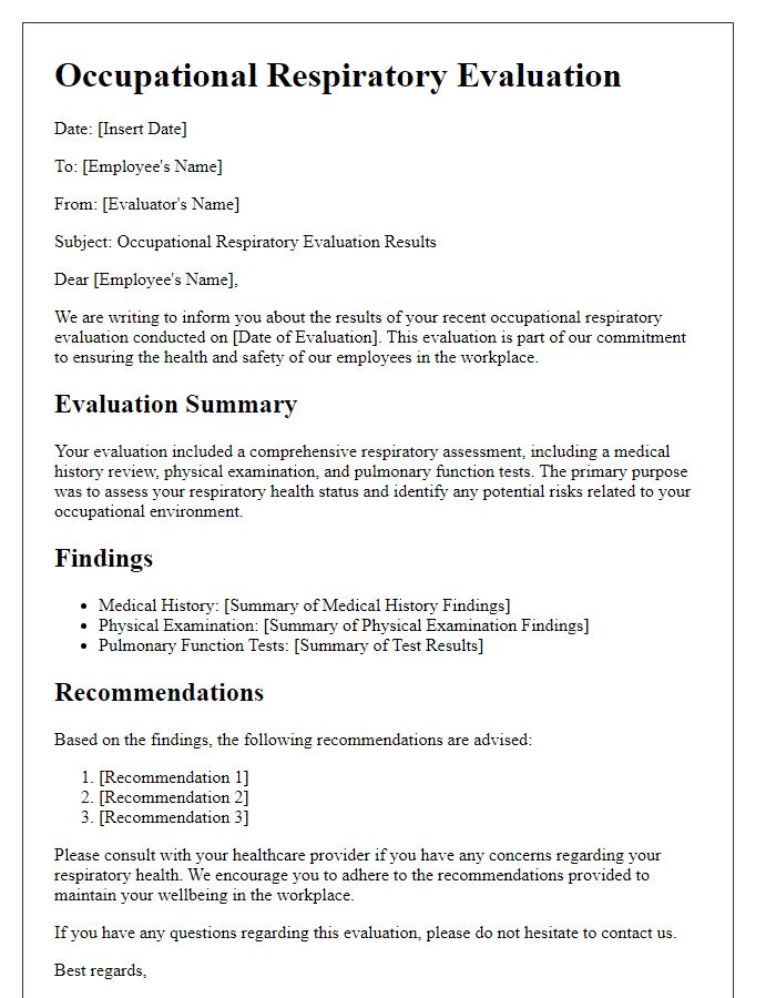 Letter template of occupational respiratory evaluation